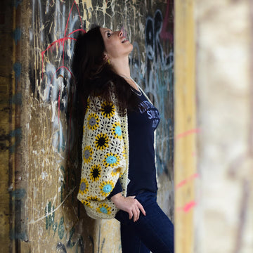 Atomic Sunflowers crochet cardigan