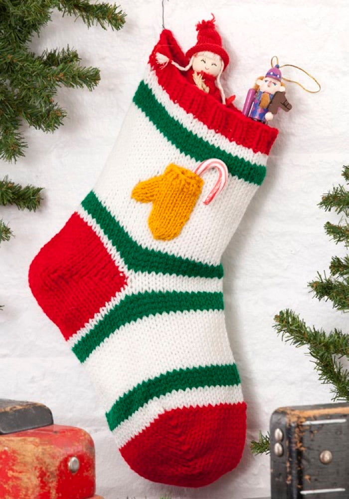 Holiday Stocking with Mitten Pocket in Red Heart Super Saver Economy Solids - LW2662