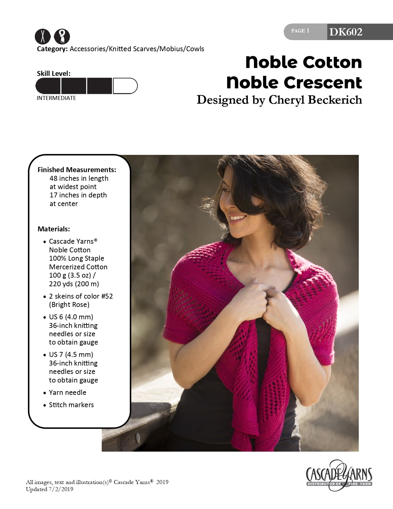 Noble Cresent Cowl in Cascade Yarns Noble Cotton - DK602 - Downloadable PDF