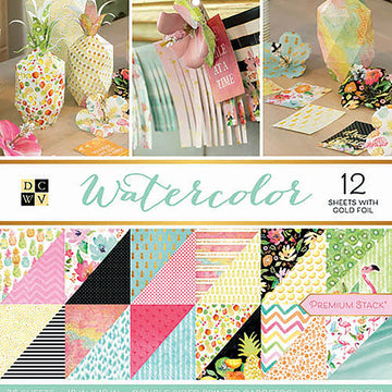 American Crafts DCWV Double-Sided Cardstock Stack 12"X12" 36/Pkg - Watercolor, 18 Designs/2 Each
