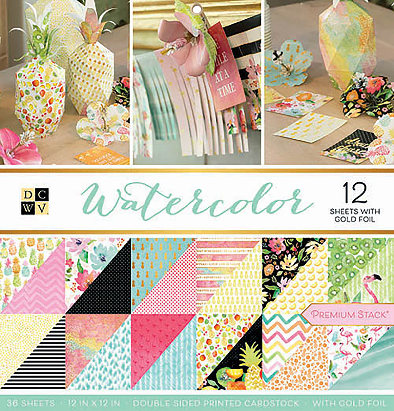 American Crafts DCWV Double-Sided Cardstock Stack 12"X12" 36/Pkg - Watercolor, 18 Designs/2 Each